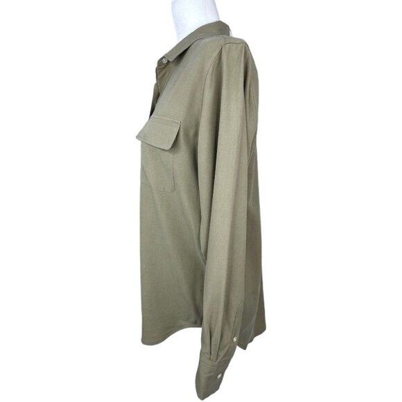 Everlane Women's NWT Covert Green The Washable Silk Relaxed Designer Shirt 2/C42 - Picture 3 of 12